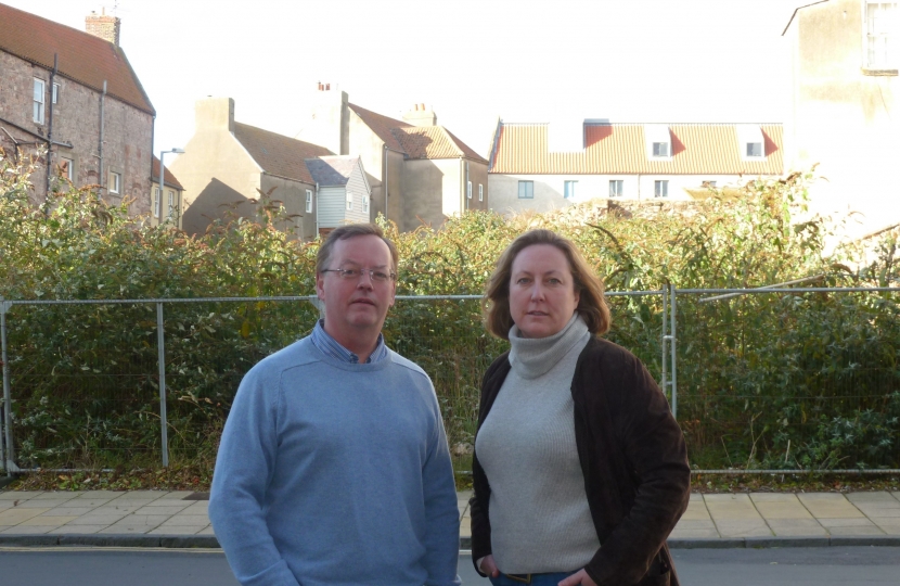 Anne-Marie Trevelyan outside the old Playhouse site, Berwick